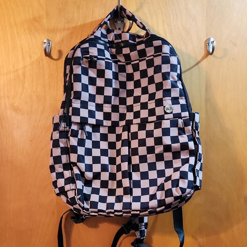 Iris And Rainbow Tan and Black Checkered Backpack